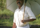 Dans la plantation de cocotiers, le patron inspecte